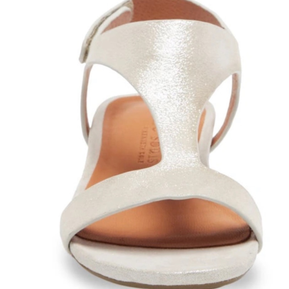 gentle souls Shimmery Pearl White T-Strap Sandal